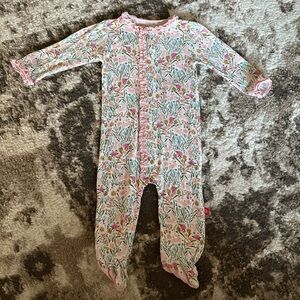 Magnetic me bunnies Floral Pink Baby Footed onesie with Ruffles